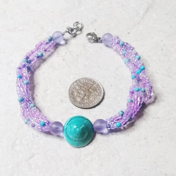 Lilac Lavender Turquoise! Upbeat Multi Colored Shell Bracelet + Earring Set - Picture 2 of 15